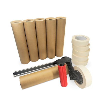 Idl Packaging Set of Hand-Masker Device, 12in x 60 yd Masking Paper and, 1.5in x 60 yd Masking Tape, 6PK TH-120-12-6